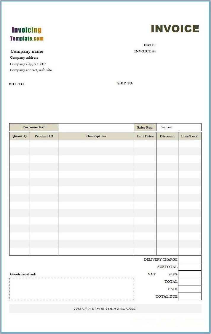 Sales Invoice Template Free