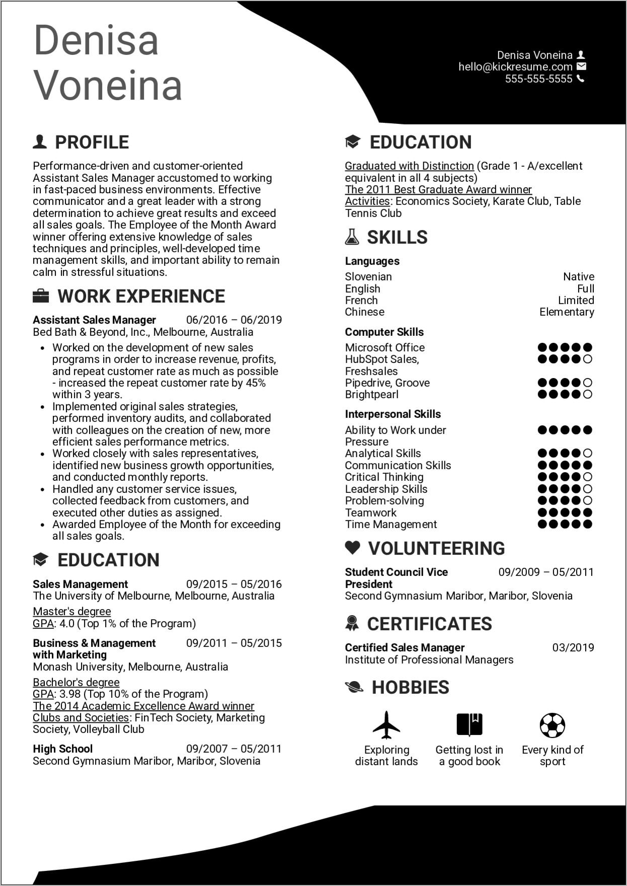 Sales Manager Resume Examples 2019