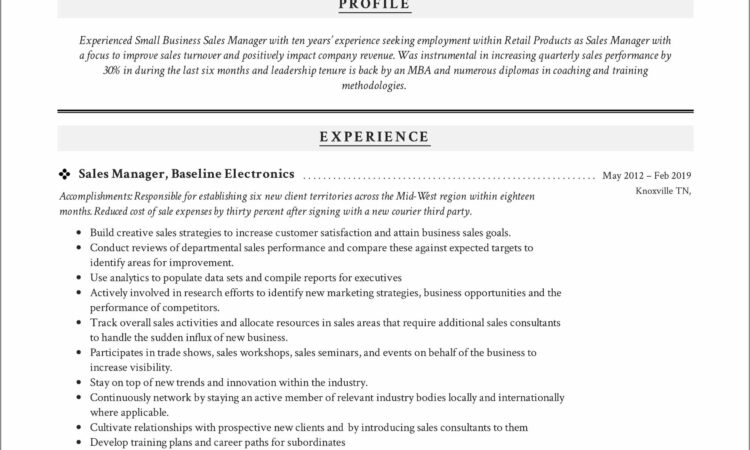 Sales Manager Sample Resume