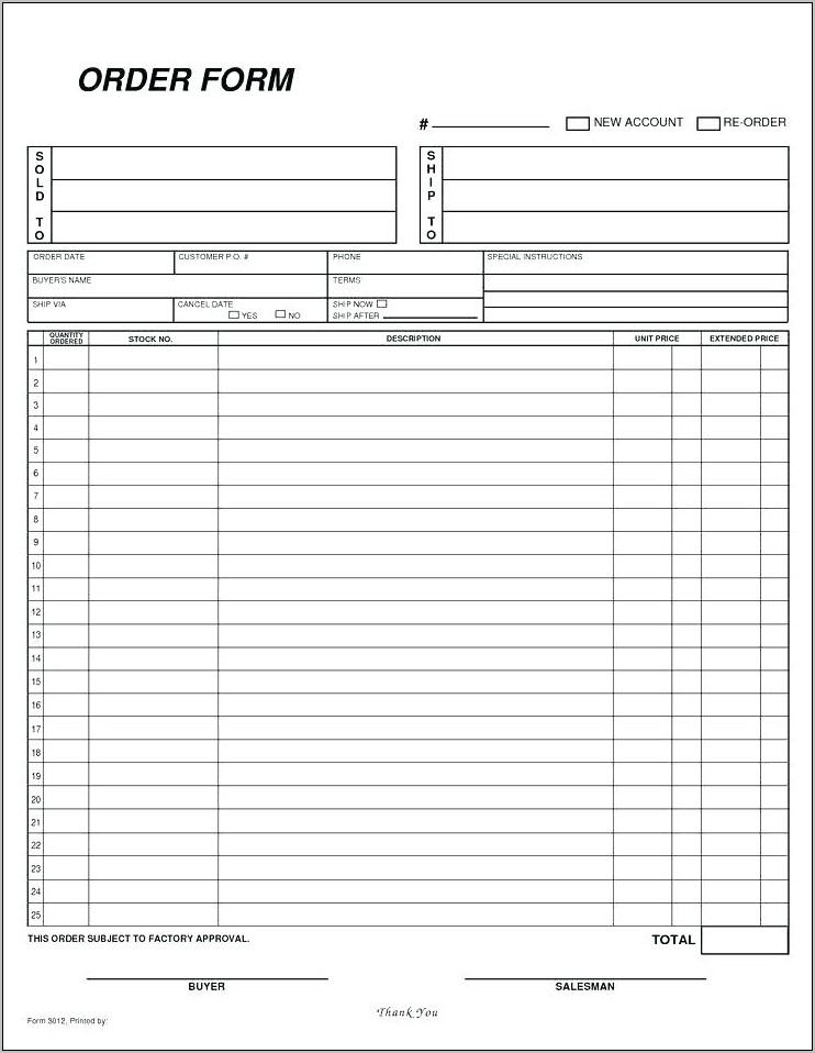 Sales Order Form Template Free