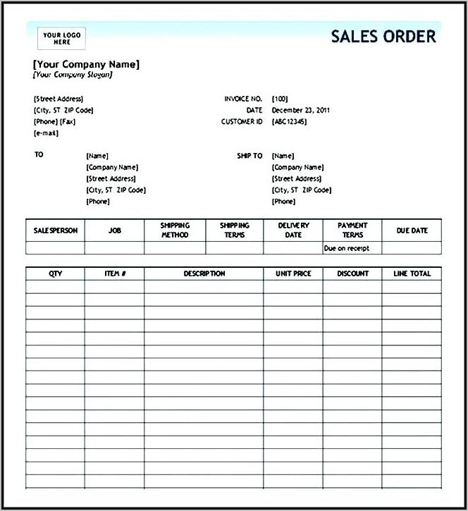 Sales Order Forms Templates Free