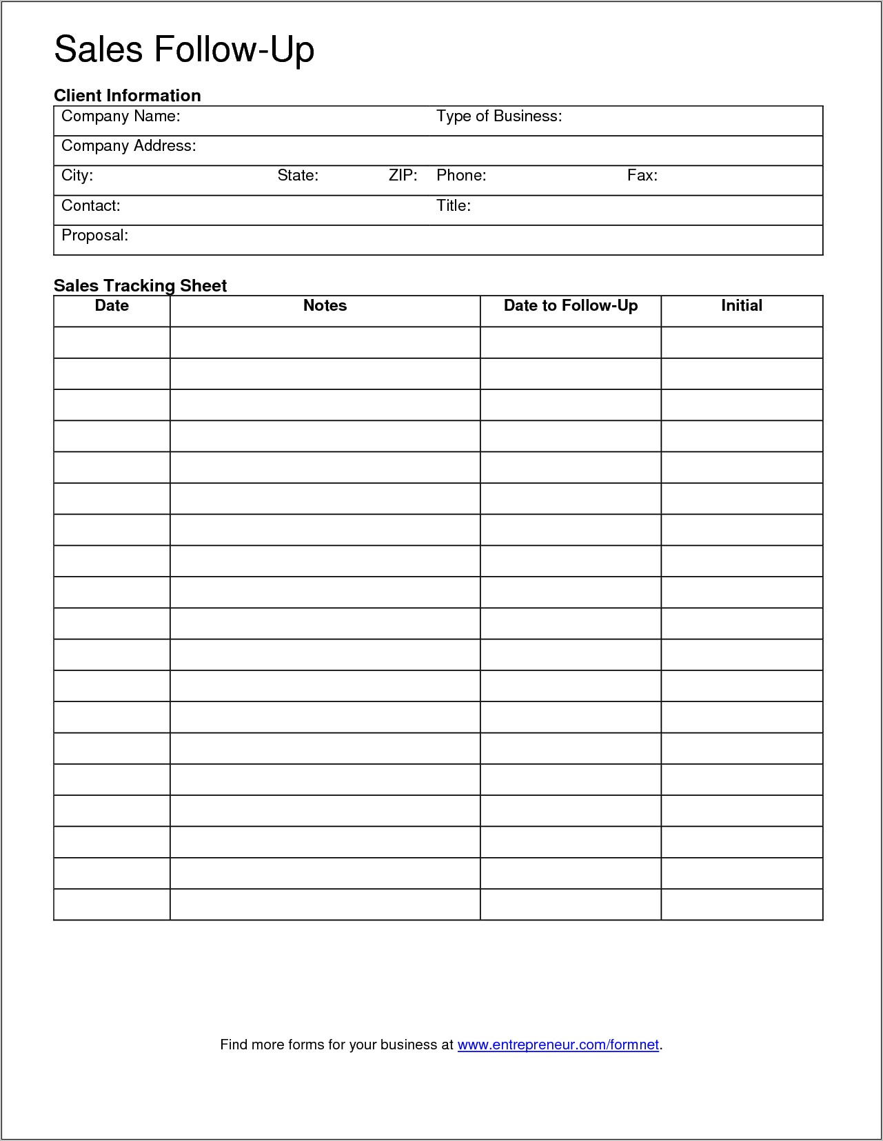Sales Prospecting Form Template