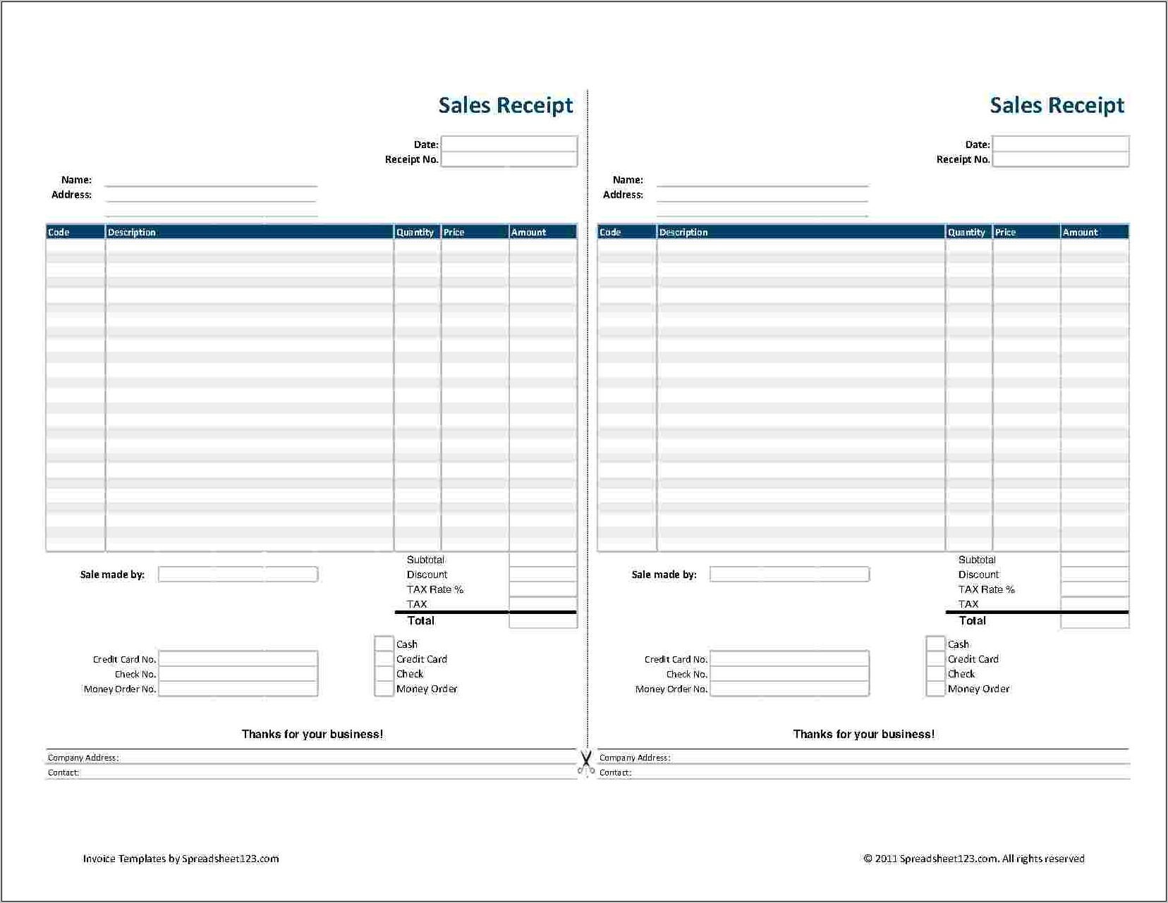 Sales Receipt Template Free Download