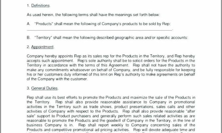 Sales Rep Agreement Template Free