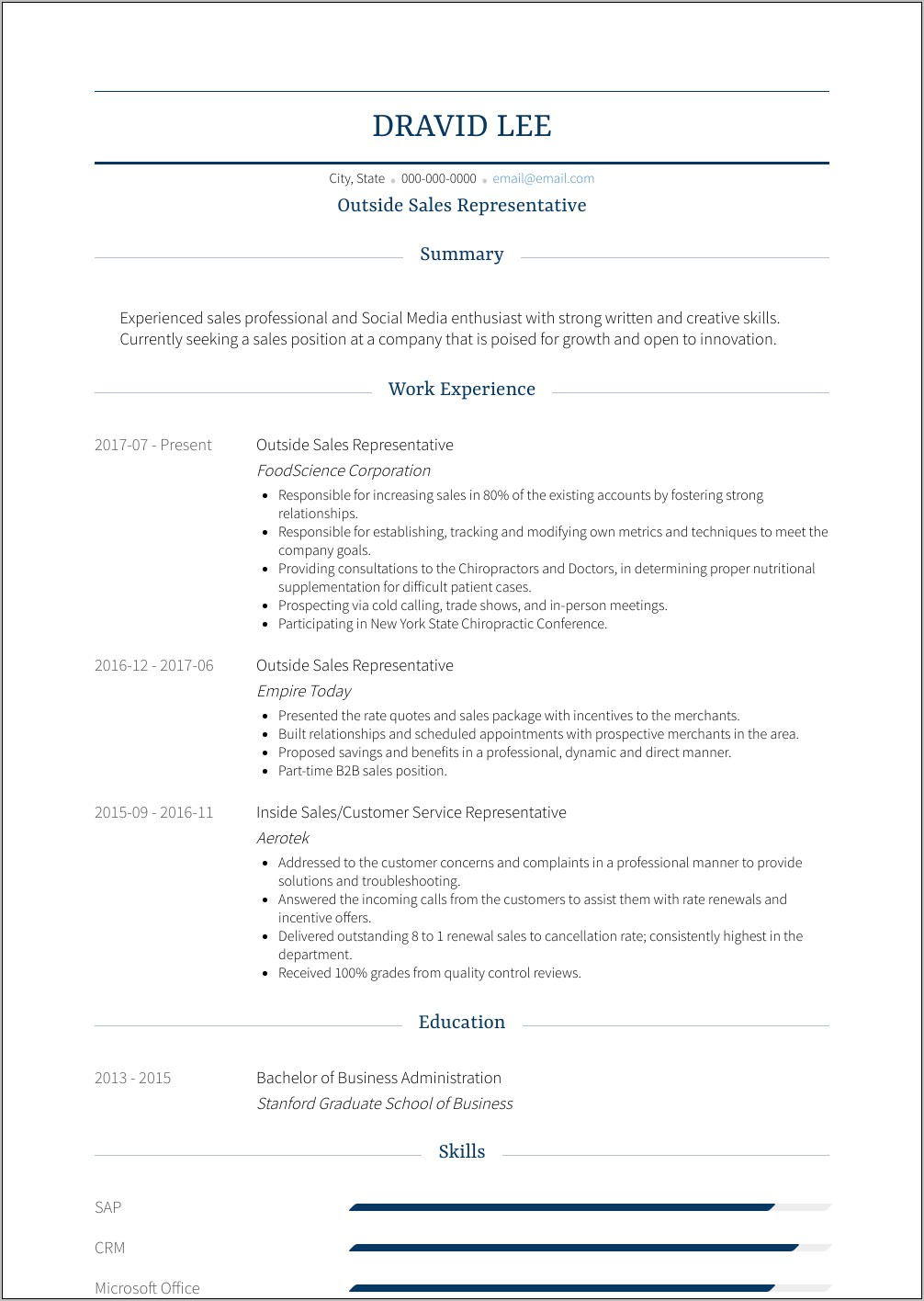 Sales Representative Job Description Sample Resume
