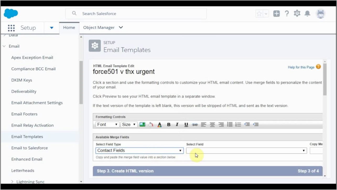 Salesforce Classic Email Templates Merge Fields