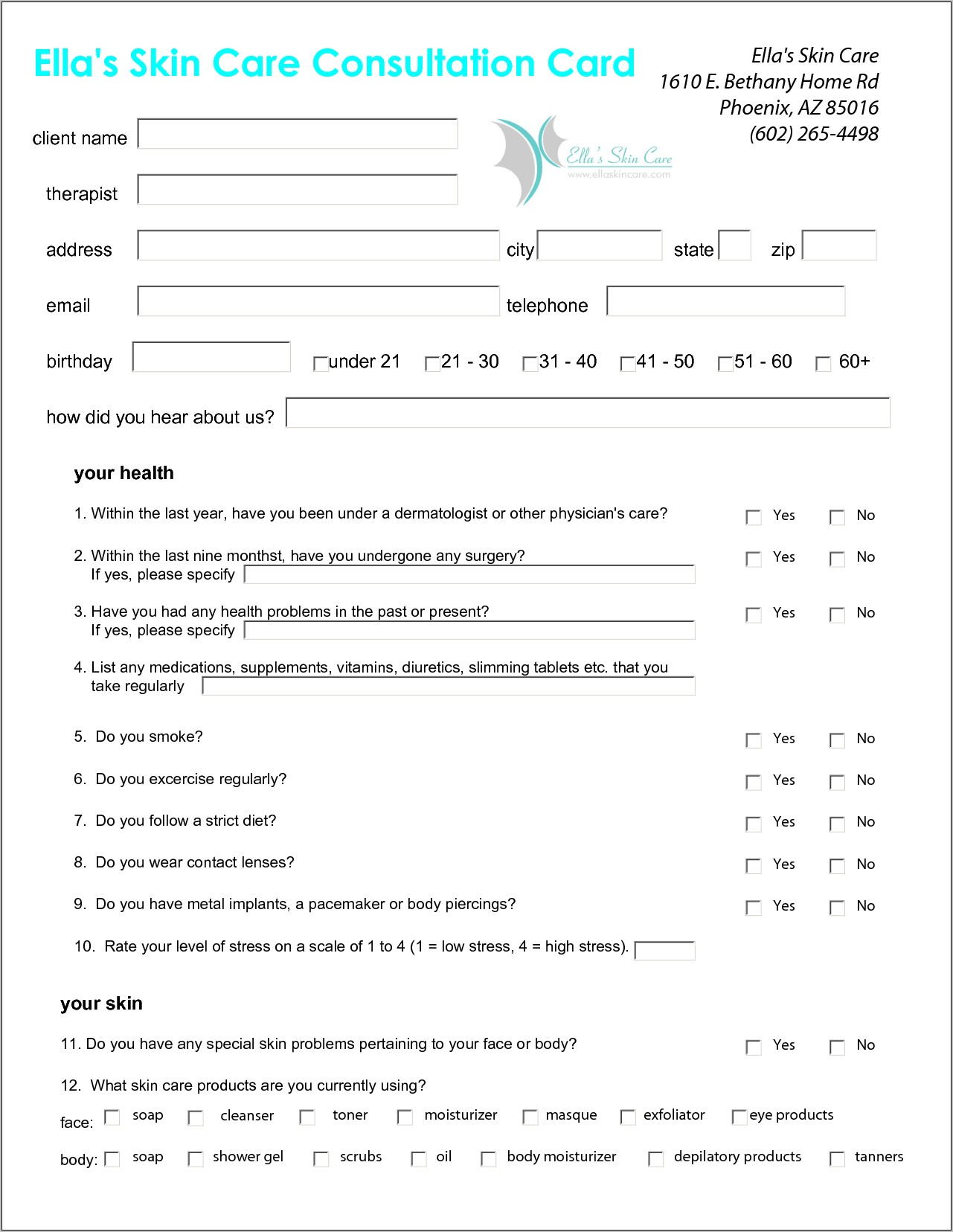 Salon Client Consultation Form Example