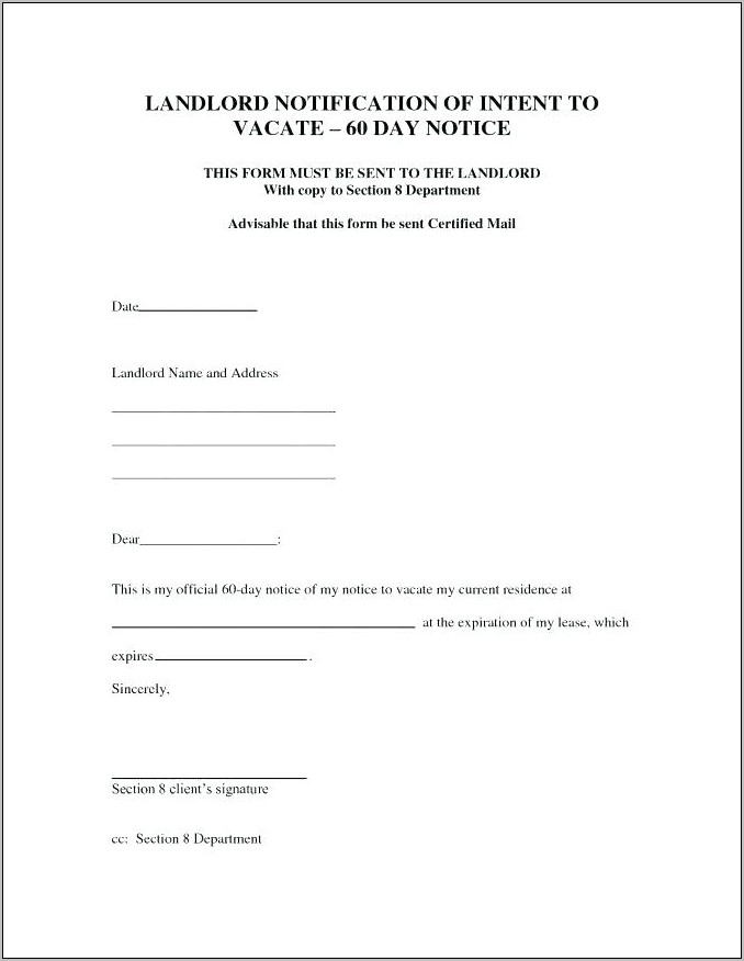Sample 60 Day Notice To Vacate Texas
