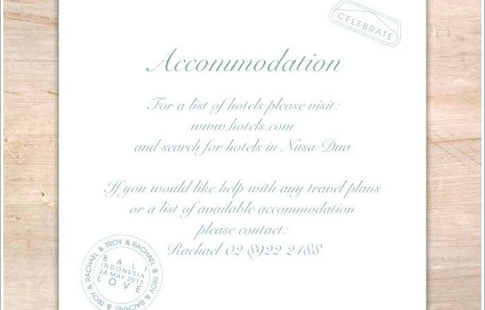 Sample Accommodation Cards For Wedding Invitations