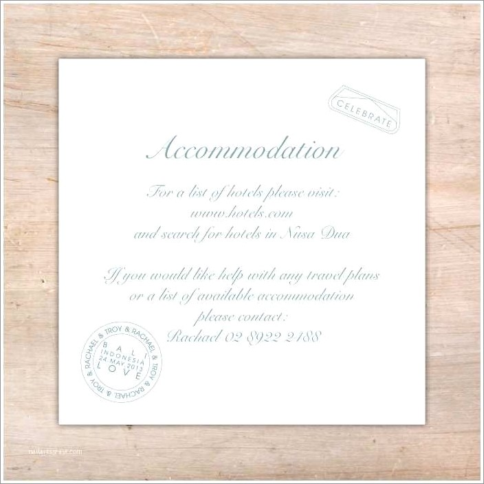Sample Accommodation Cards For Wedding Invitations