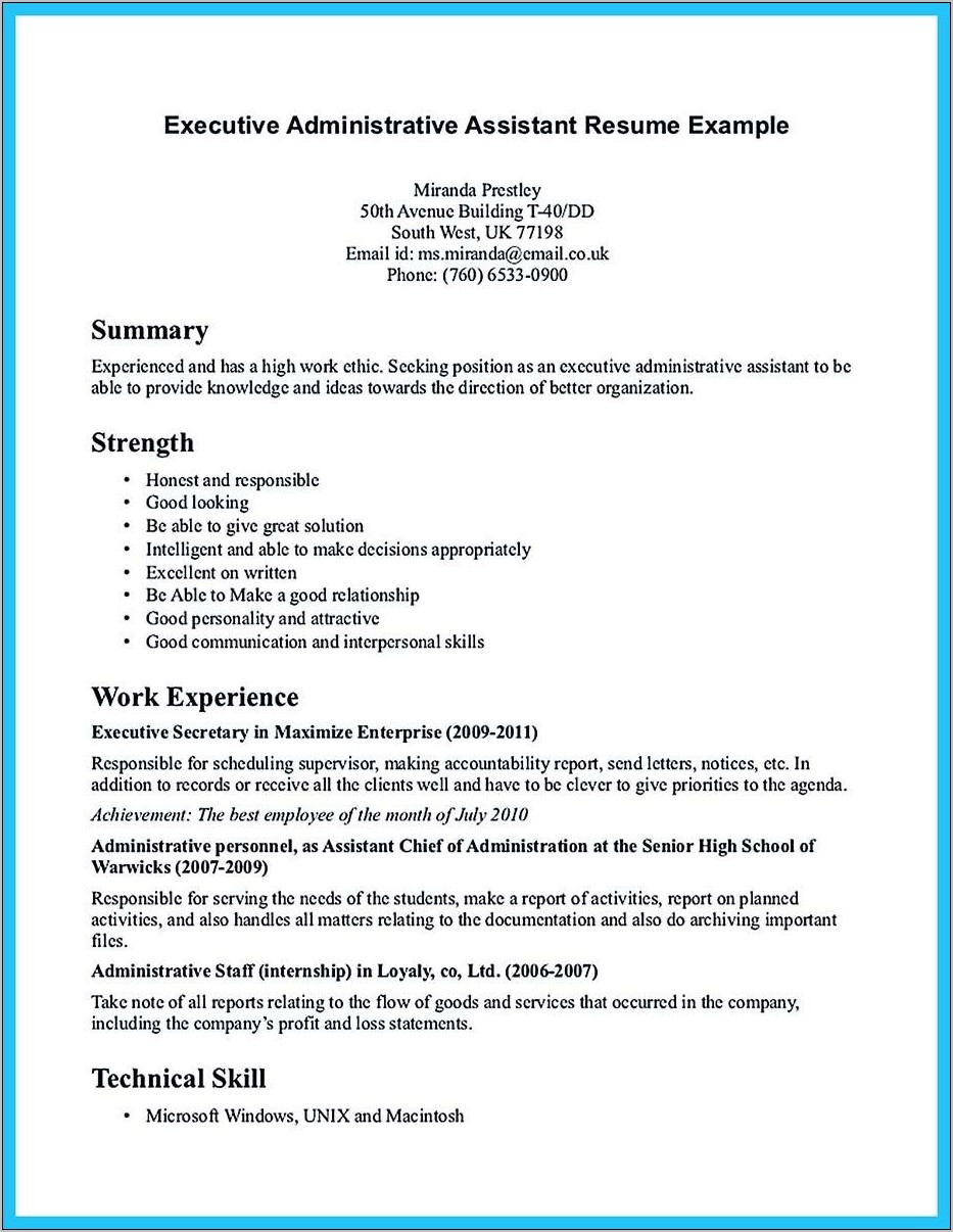 Sample Administrative Assistant Resume Template