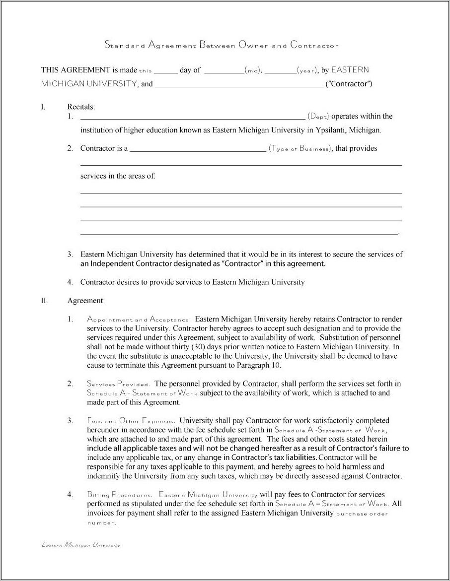 Sample Agreement For Contractors