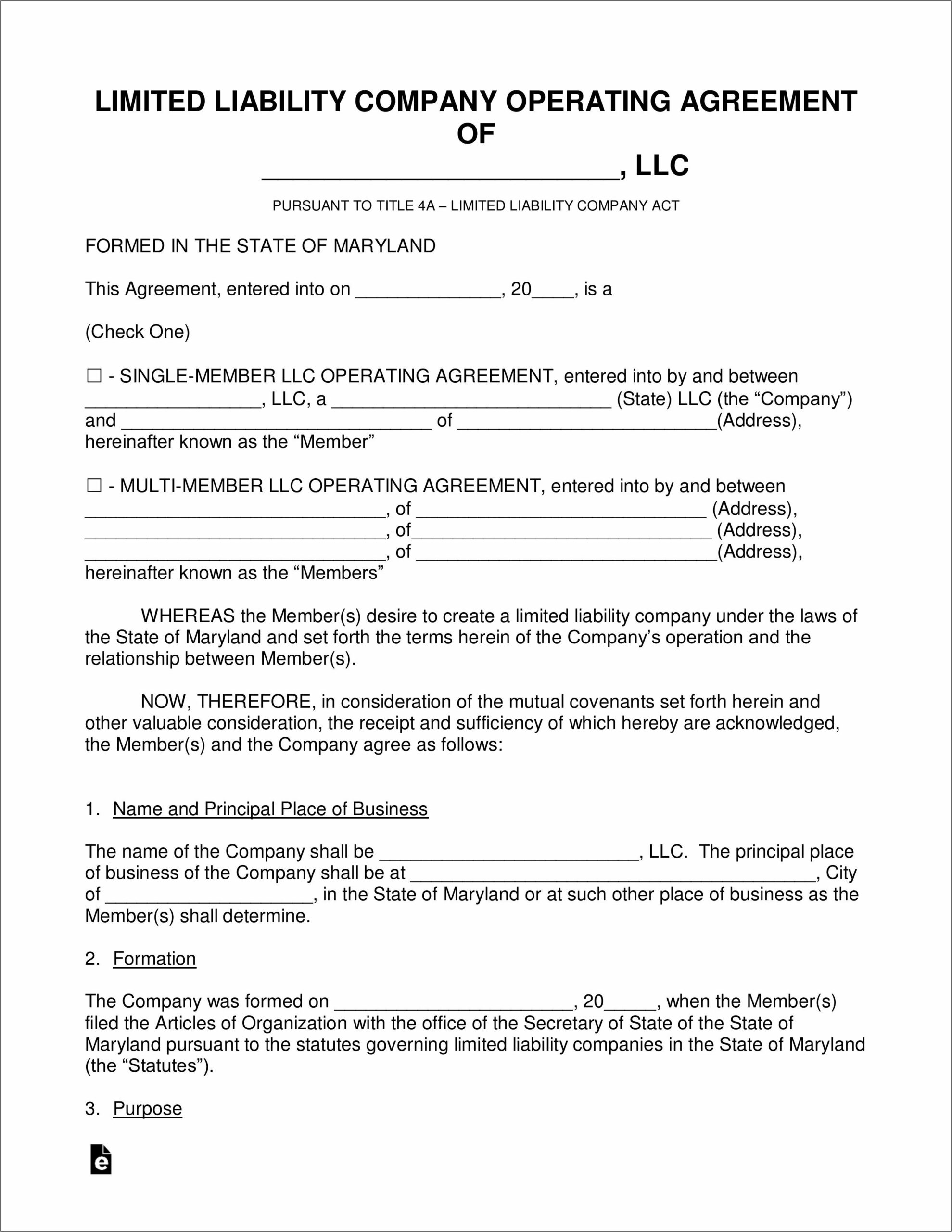 Sample Articles Of Incorporation Llc Maryland