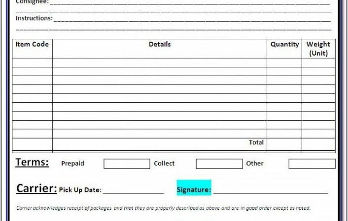 Sample Bill Of Lading Document