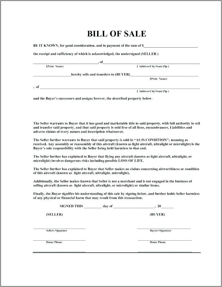 Sample Bill Of Sale For Boat Motor