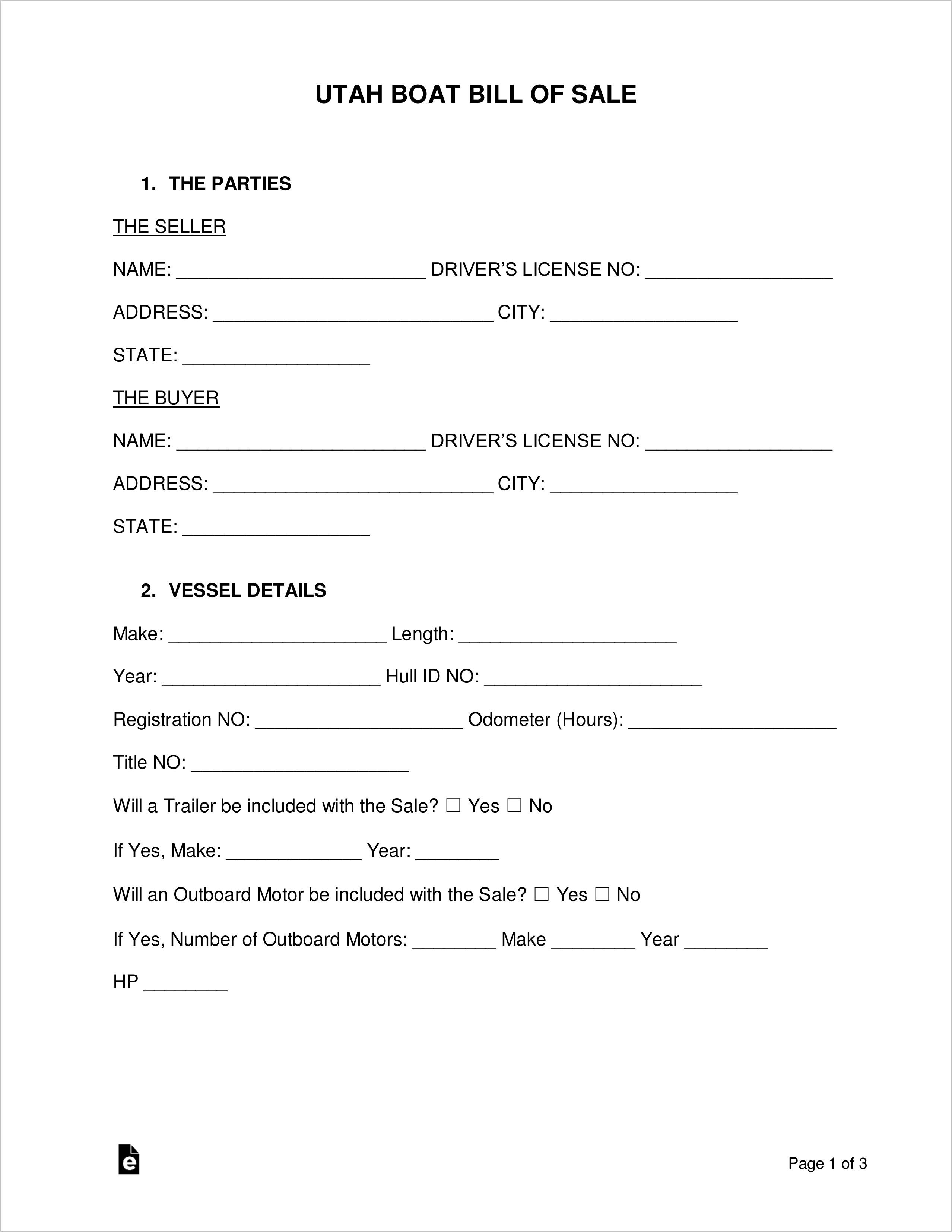 Sample Bill Of Sale For Outboard Motor