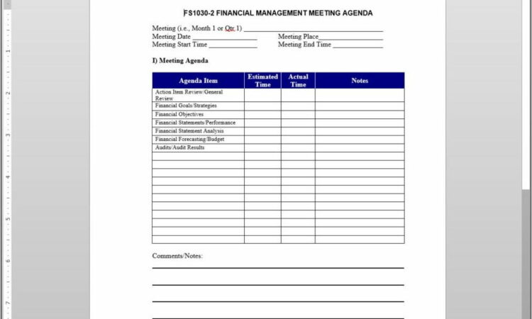 Sample Board Meeting Agenda Template