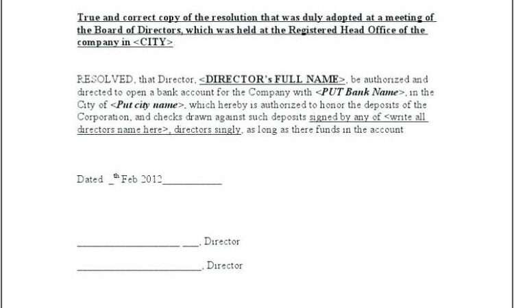 Sample Board Of Directors Resolution Template