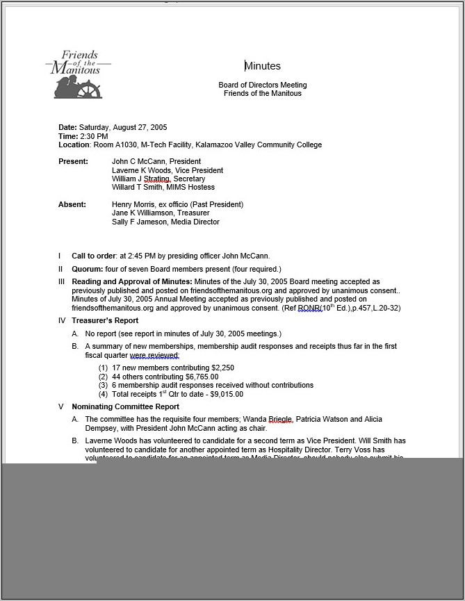 Sample Board Of Trustees Meeting Minutes