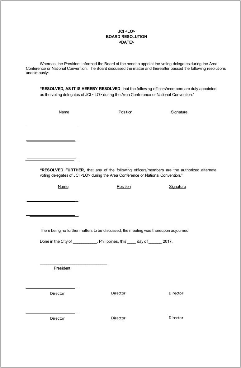 Sample Board Resolution Appointing Corporate Secretary Philippines