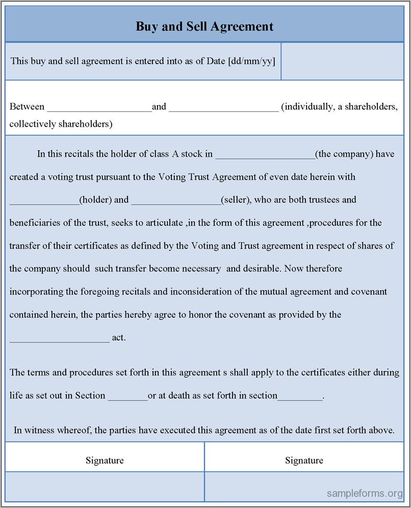 Sample Buy Sell Agreement Form