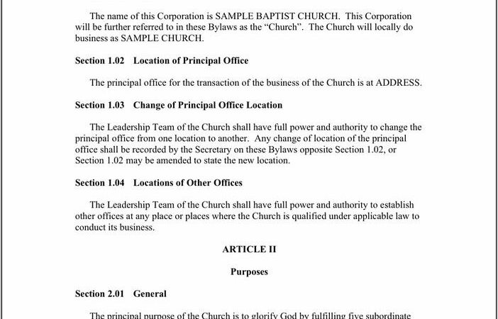 Sample Bylaws For Nonprofit Church