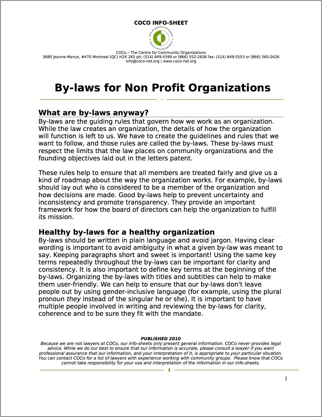 Sample Bylaws For Not For Profit Organizations