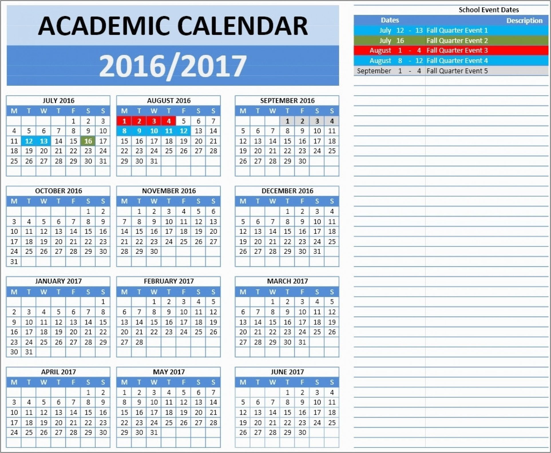 Sample Calendar Template 2016