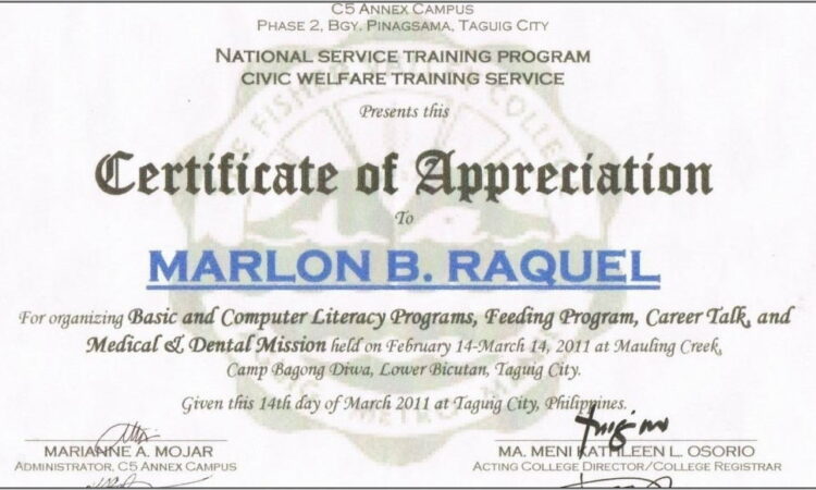 Sample Certificate Of Appreciation