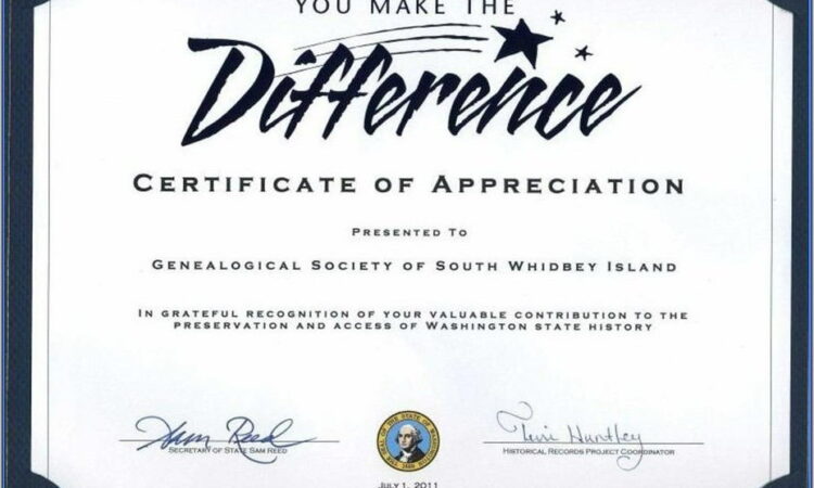 Sample Certificate Of Appreciation For Volunteers