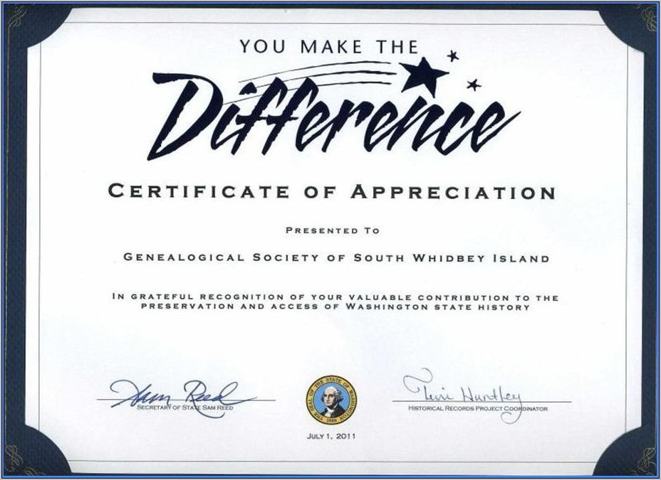Sample Certificate Of Appreciation For Volunteers