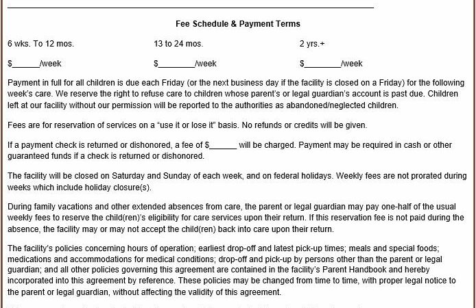 Sample Child Care Agreement Form