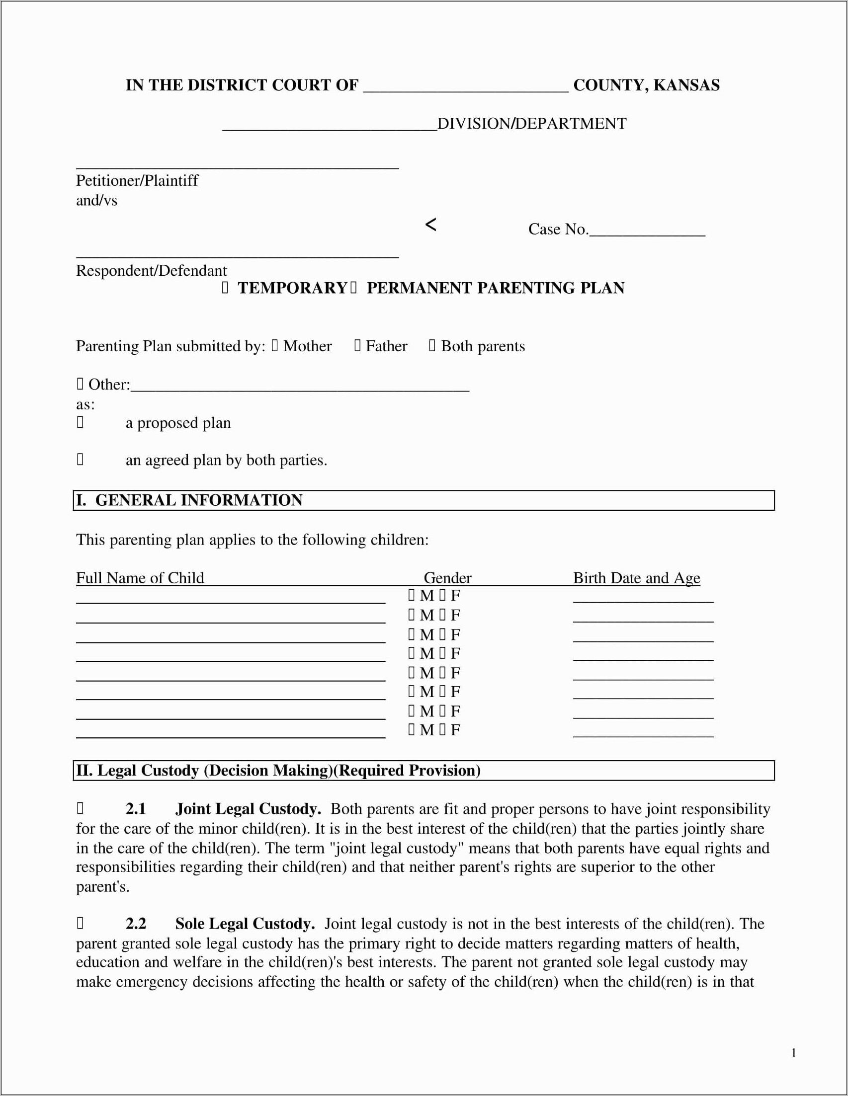 Sample Child Custody Agreement