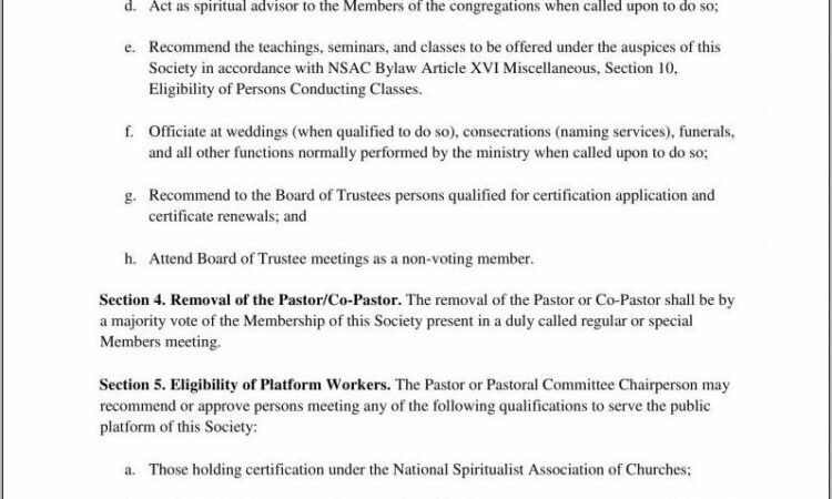 Sample Church Bylaws Template