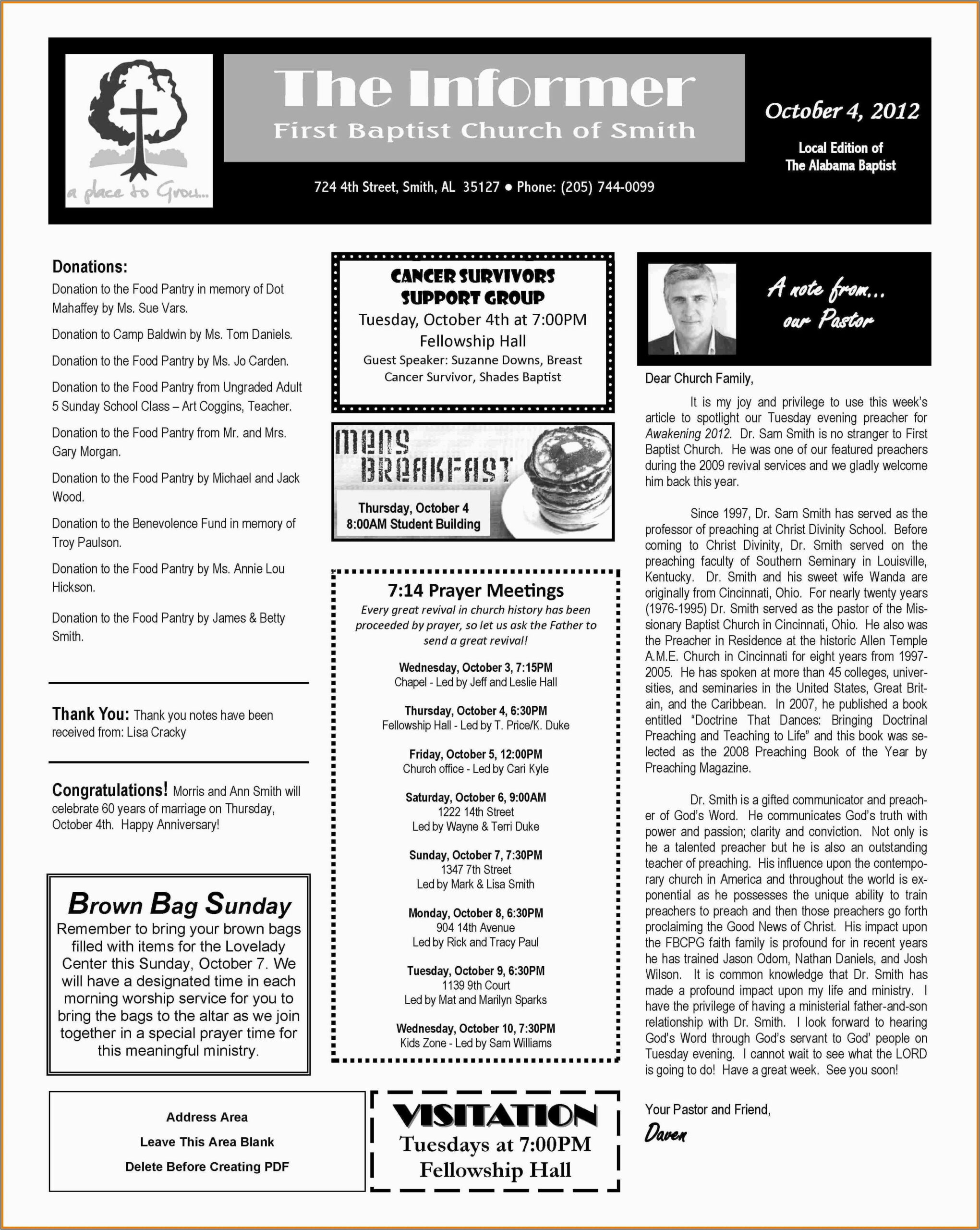 Sample Church Newsletter Templates