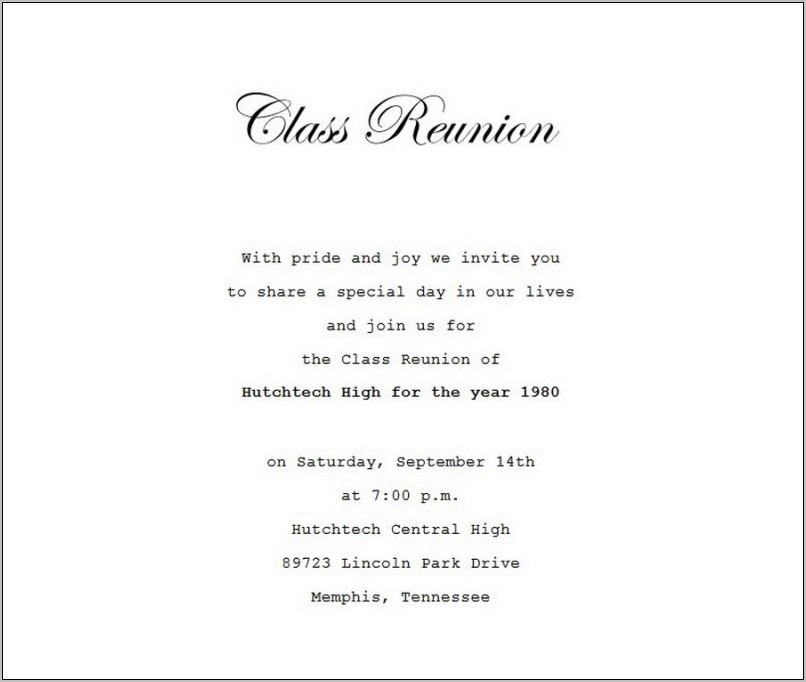 Sample Class Reunion Invitation Cards