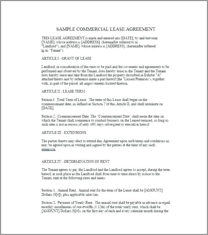 Sample Commercial Lease Abstract Form