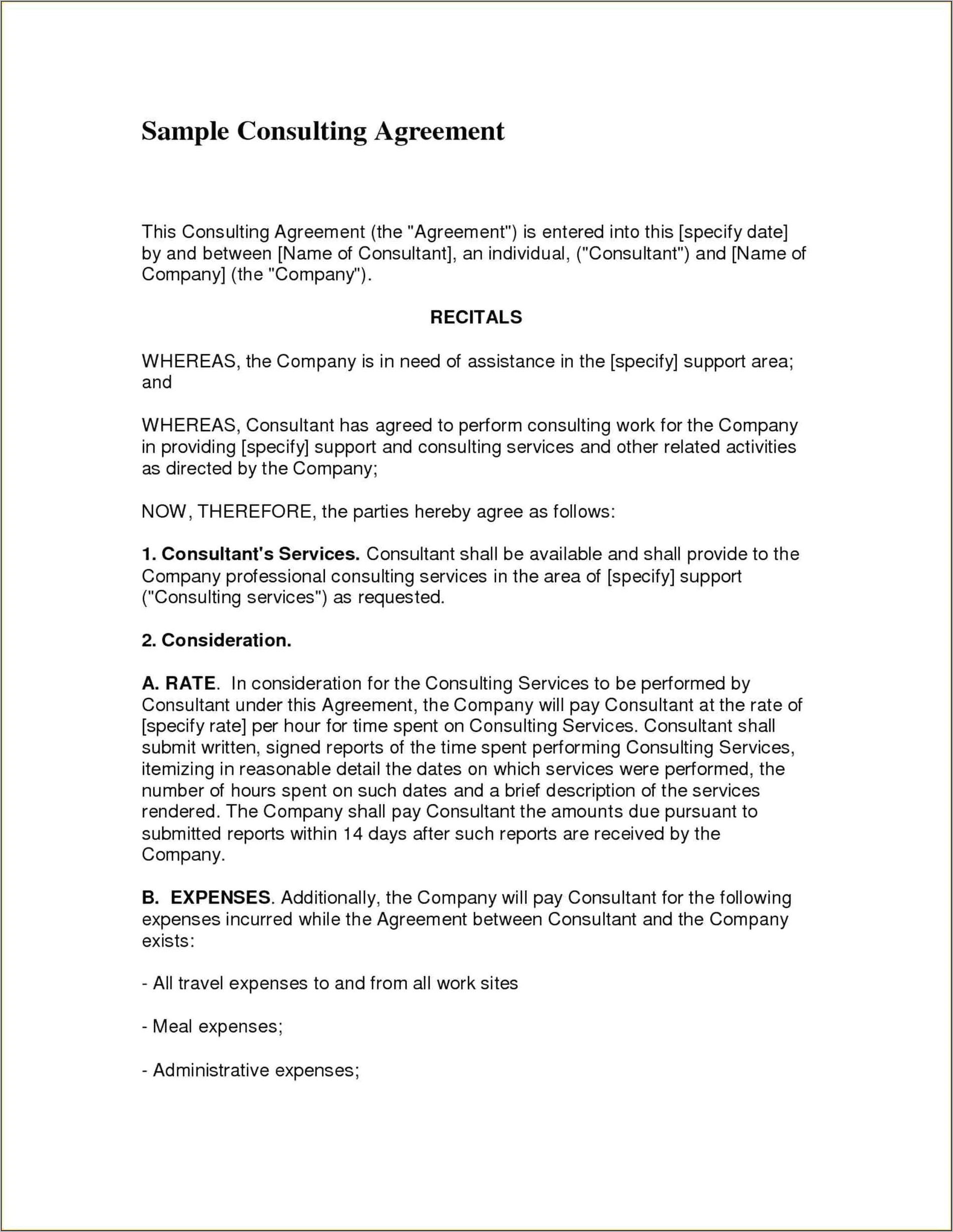 Sample Consultant Agreement Template