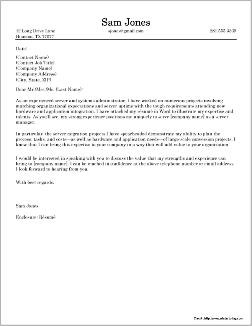 Sample Cover Letter For Resume Free Download