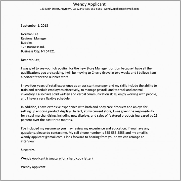 Sample Cover Letter For Resume Through Email