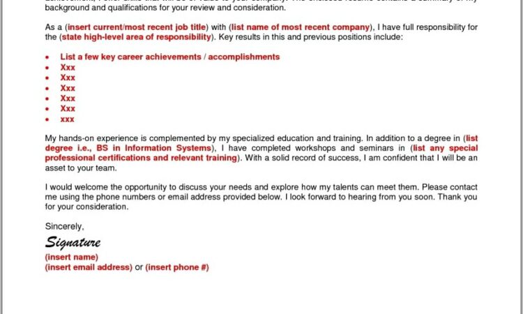 Sample Cover Letter For Resume Via Email