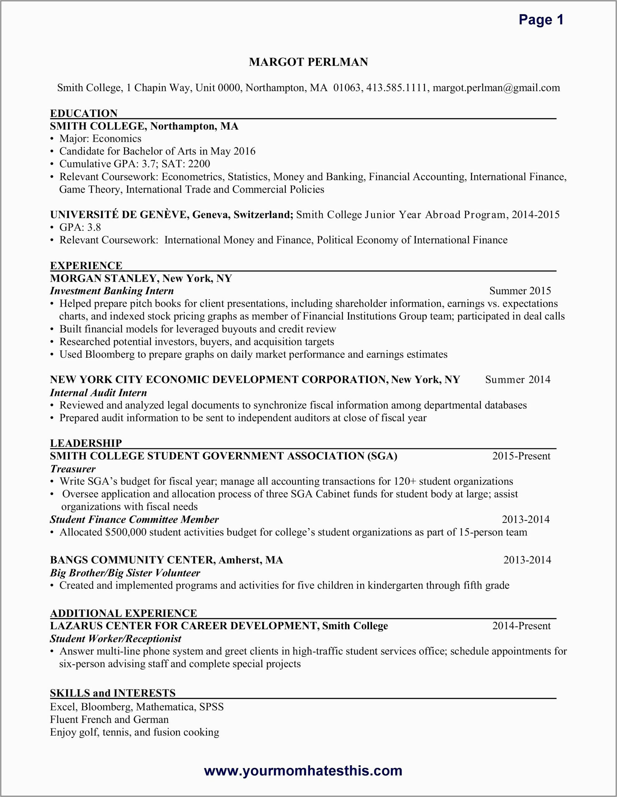 Sample Curriculum Vitae For Bankers