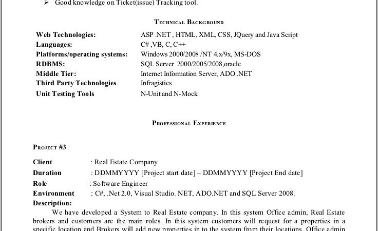 Sample Cv For Dot Net Developer