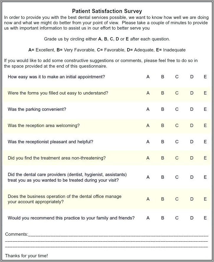 Sample Dental Patient Satisfaction Survey Questions