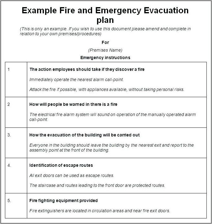 Sample Emergency Evacuation Plan For Schools
