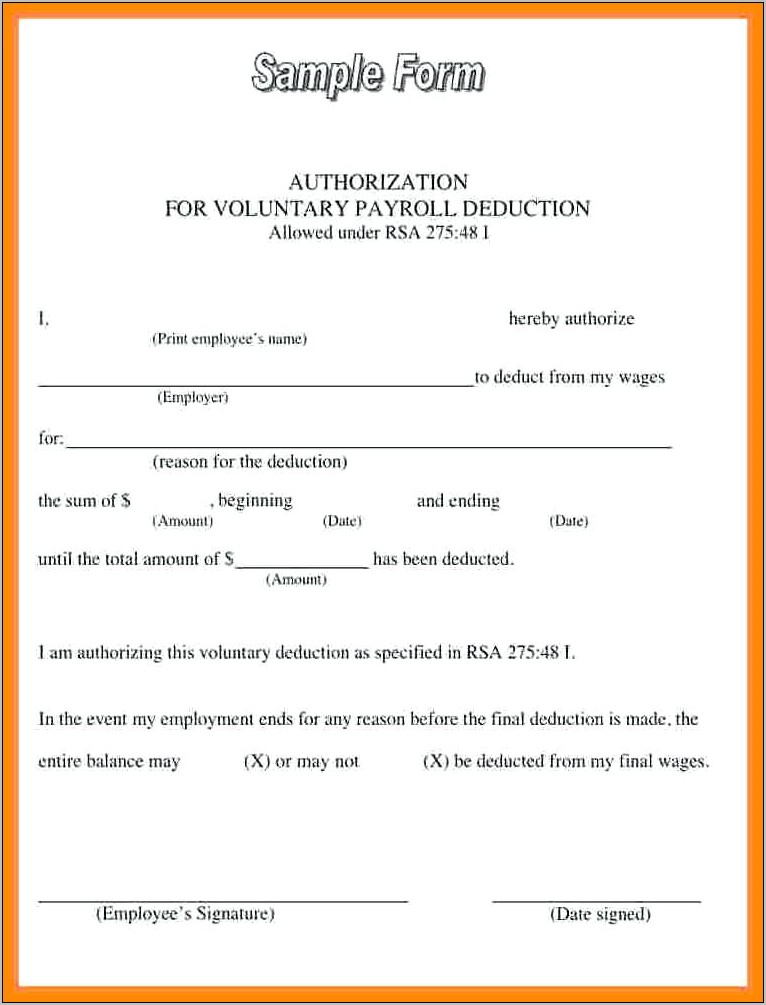Sample Employee Payroll Deduction Authorization Form