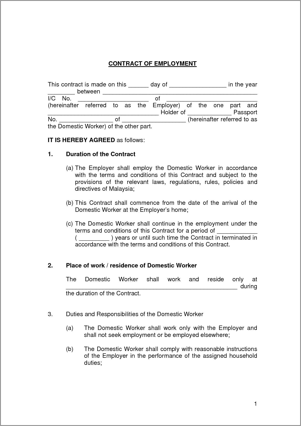 Sample Employment Contract Letter Malaysia