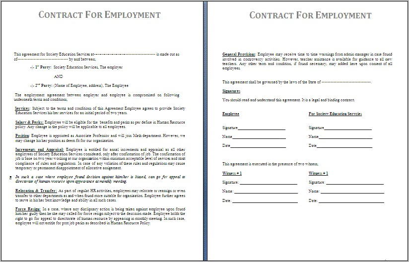 Sample Employment Contract Template Free