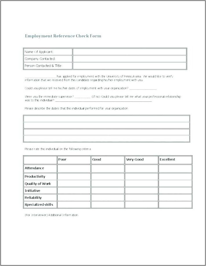 Sample Employment Reference Check Reports