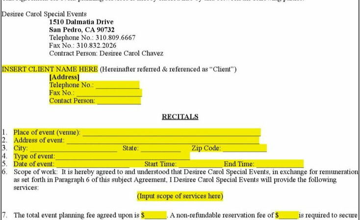 Sample Event Planner Contract Template